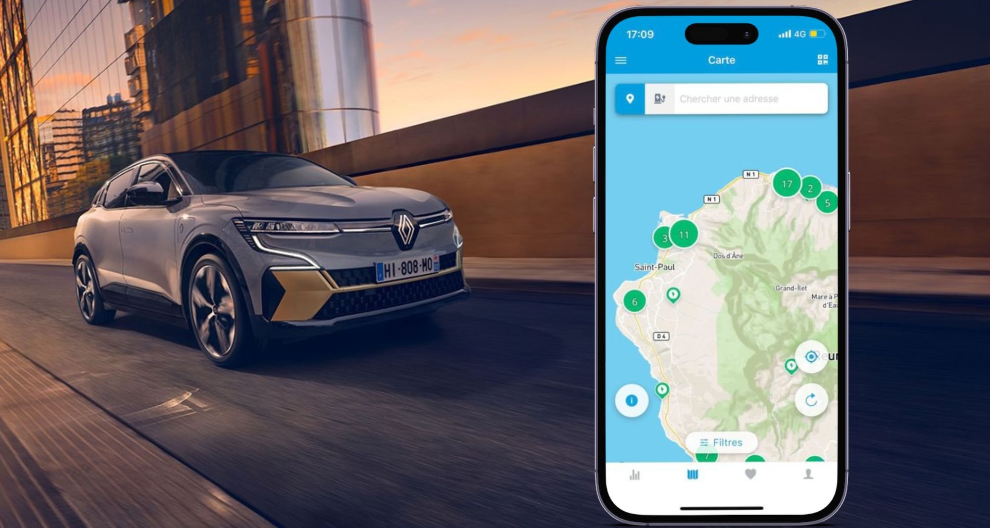 La carte des bornes de recharge freshmile à la Réunion